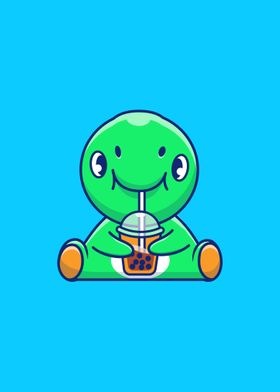 dinosaur drinking boba