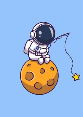 Astronaut fishing on moon