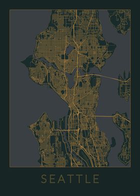 Seattle Gray Orange Map