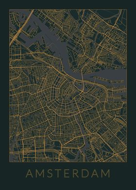 Amsterdam Gray Orange Map