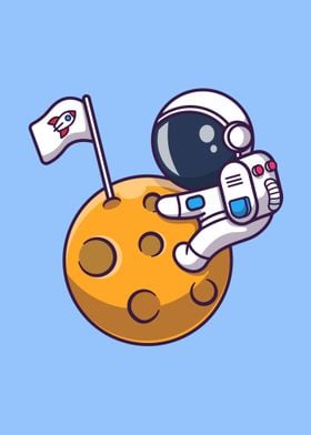 Cute astronaut on moon