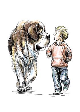 The boy with a big dog