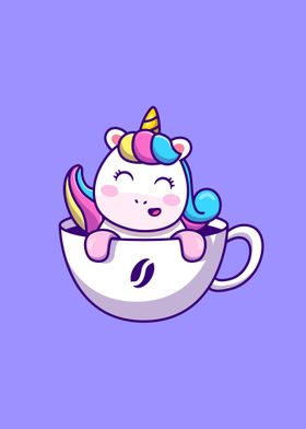 Cute unicorn in cup coffee