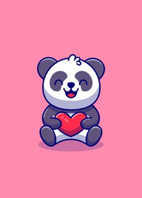 Cute panda holding love