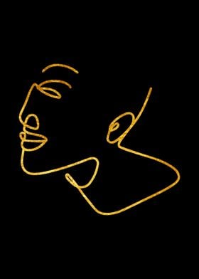 Woman face Gold line 3