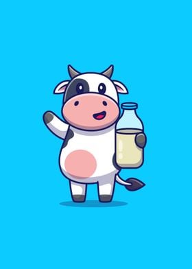 Cute cow holding milk