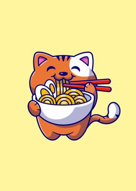 Cute cat eating ramen