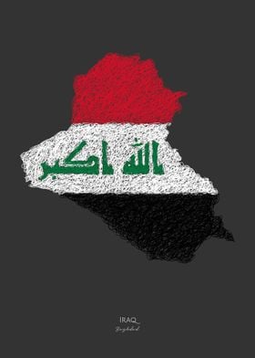 IRAQ BAGHDAD FLAG MAP ART