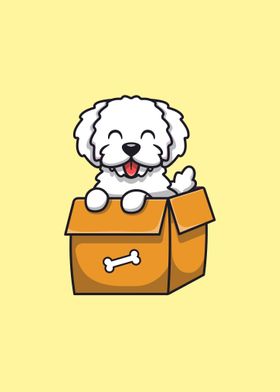 Cute dog playing in box