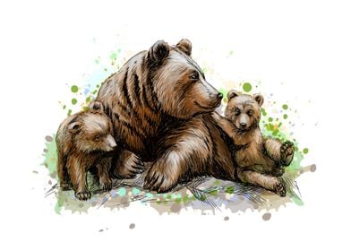 Brown mother bear with her