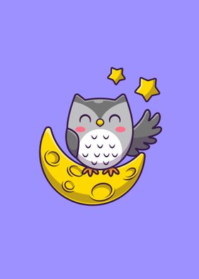 owl with moon and stars