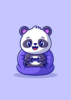 Cute panda playing game