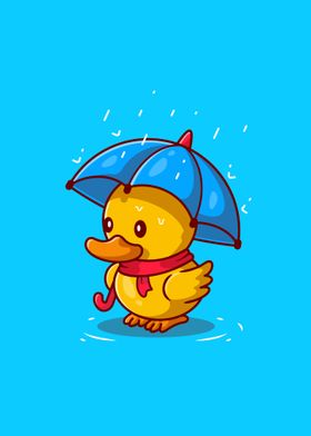 Cute duck with umbrella