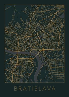 Bratislava Gray Orange Map
