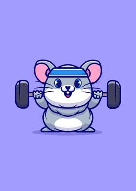 Cute mouse lifting barbell