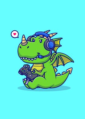 Cute baby dragon gamer