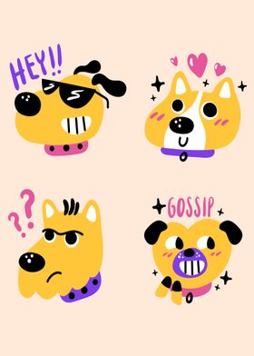 Set of cute dog stickers