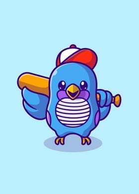 Cute bird with baseball