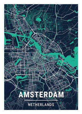 Amsterdam City Map Blue
