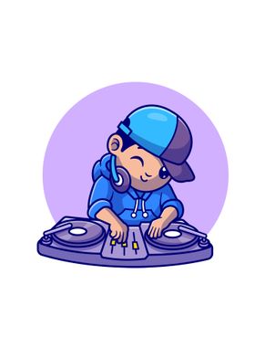 Cute DJ playing music