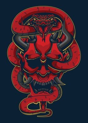 japan oni mask and snake