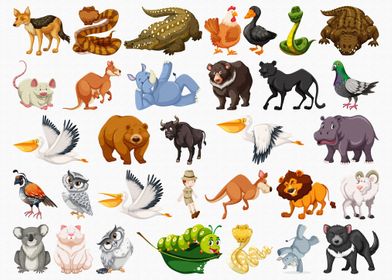 Set of wild animals