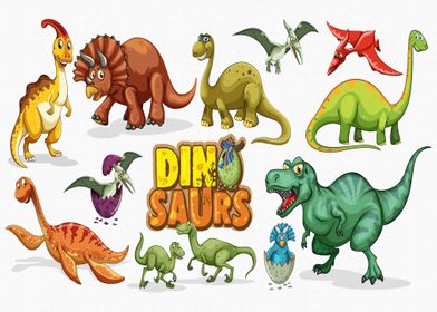 Set of dinosaurs cartoon