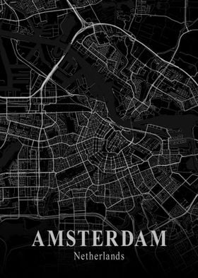 Amsterdam City Map Dark