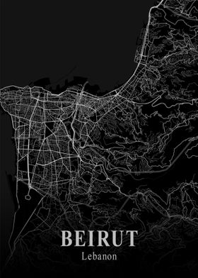 Beirut City Map Dark