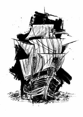 Ship with sails grunge