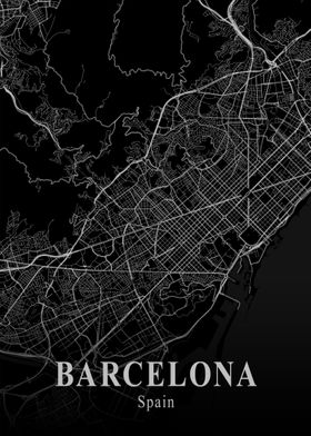 Barcelona City Map Dark