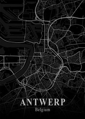 Antwerp City Map Dark