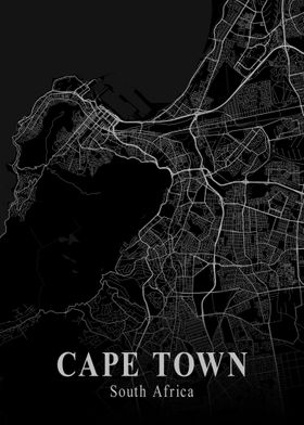 Cape Town City Map Dark