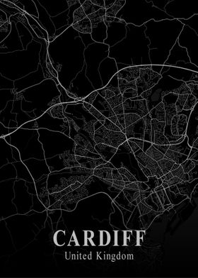 Cardiff City Map Dark