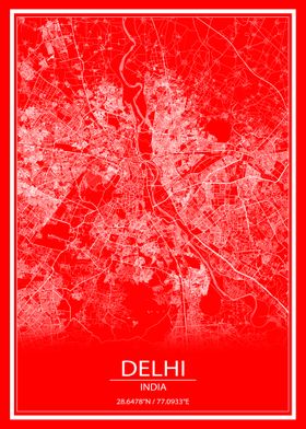 Delhi Red and White Map