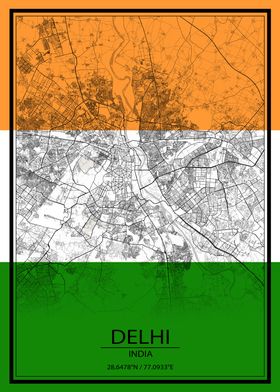 Delhi Flag Color City Map