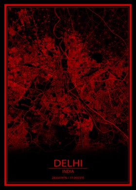 Delhi Black and Red Map