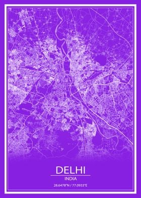 Delhi Purple and White Map