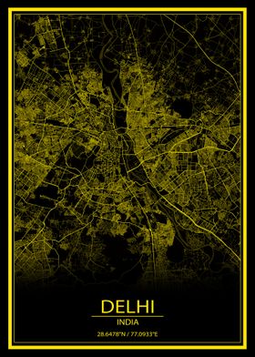 Delhi Black and Yellow Map