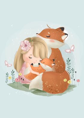 Little Girl With Foxes