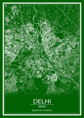 Delhi Green and White Map