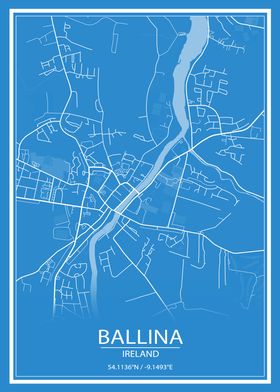 Ballina Blue and White Map