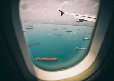 View of ships from plane