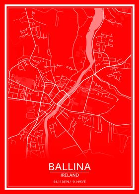 Ballina Red and White Map