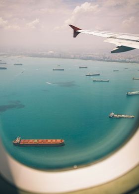 View of ships from plane