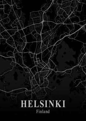 Helsinki  City Map Dark