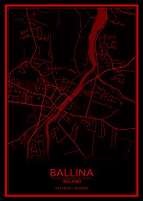 Ballina Black and Red Map