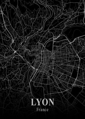 Lyon City Map Dark