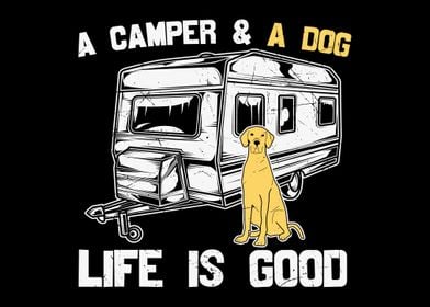 A camper  A dog