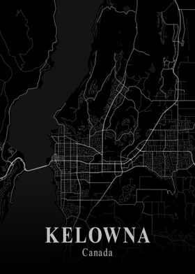 Kelowna City Map Dark